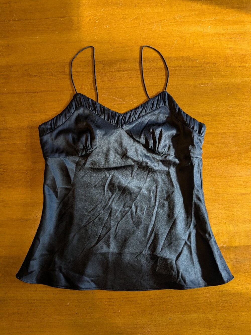 Club Monaco Silk V-Neck Cami XS Navy Blue Minimalist Luxe Tank Layer Date Ruched